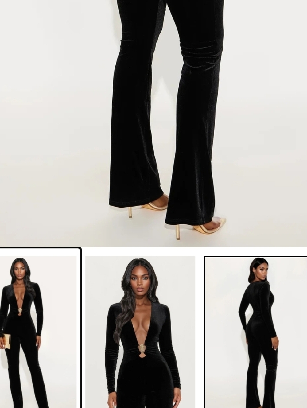 Fashion Nova Black Velvet Flare Jumpsuit Pants